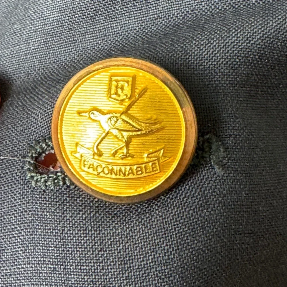 Faconnable Blazer Men 48 Navy Blue Wool Gold Crest Buttons Italy Tailleur
